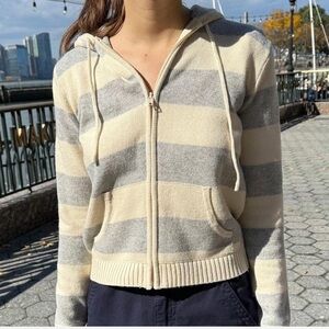 Brandy Melville Striped Zip-Up Hoodie